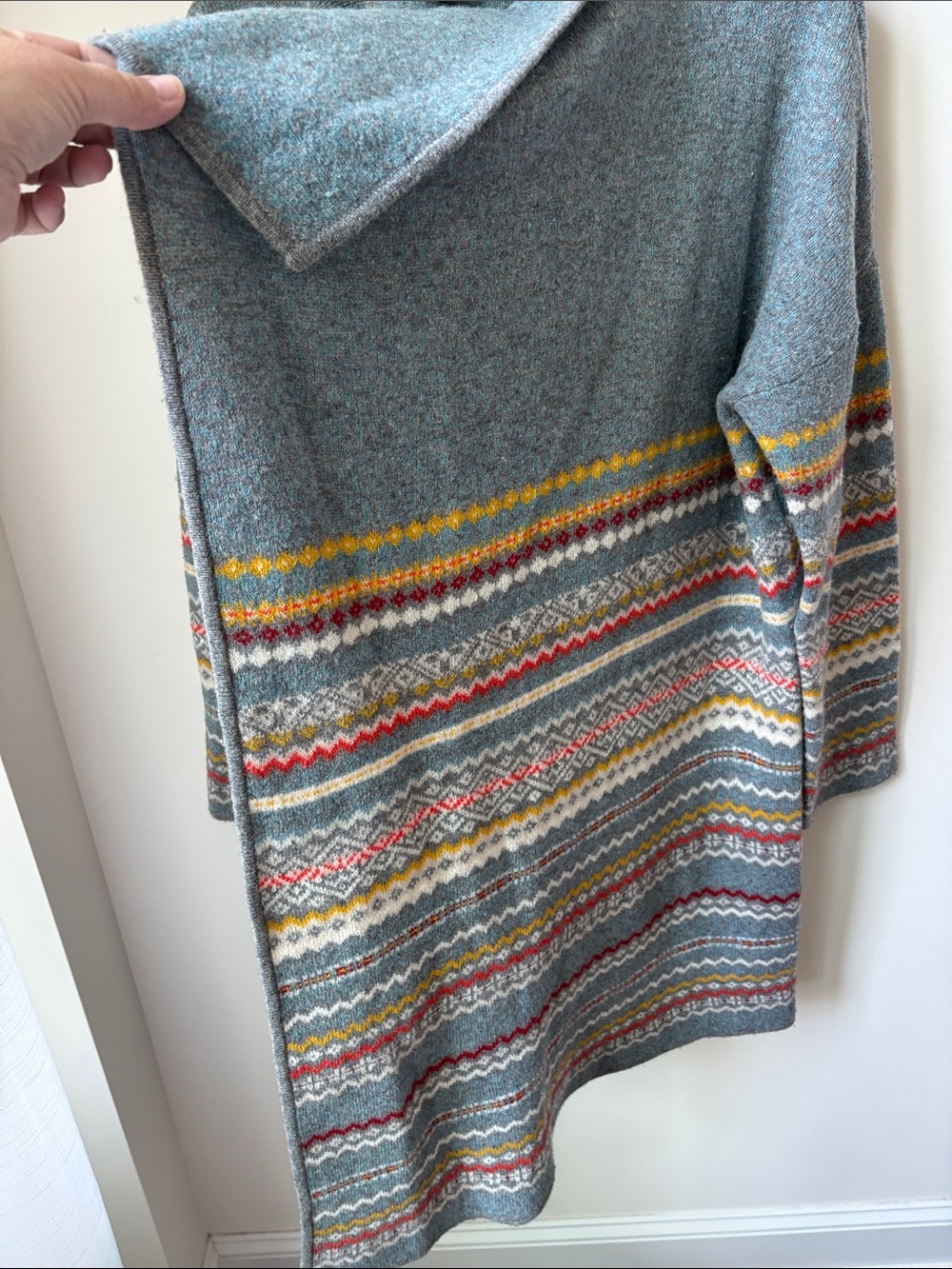 Sundance Fair Isle Open Front Cardigan in Blue Grey Lambswool Blend Size L - Picture 4 of 9